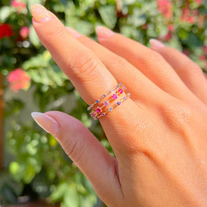 Ring Colorful Crystal Trio