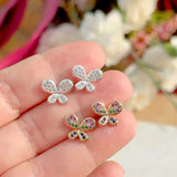 Earring White Zirconia Butterfly Silver