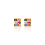 Earring Square Colorful Crystal - Gold 18K