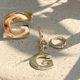 G Earring with White Zirconia - Gold 18K