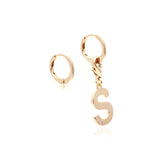 S Earring with White Zirconia - Gold 18K