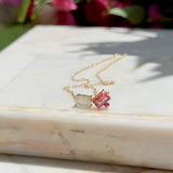 Necklace Square Crystal Light Pink Tourmaline - Gold 18K