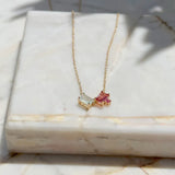Necklace Square Crystal Light Pink Tourmaline - Gold 18K