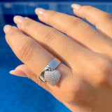 Ring with heart pendant in white zirconia