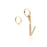 V Earring with White Zirconia - Gold 18K