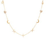Gold Plated Necklace with Pendant in White Zirconia - 52cm