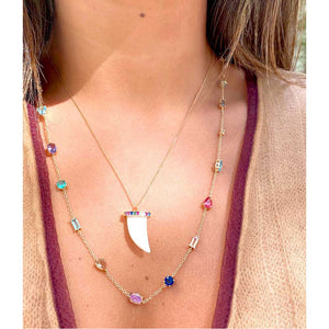 Gold Plated Necklace with White Pendant in Crystal Tourmaline - 55cm