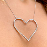 Heart Necklace with White Zirconia 55cm (White Rhodium Plated)