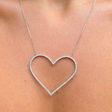 Heart Necklace with White Zirconia 55cm (White Rhodium Plated)