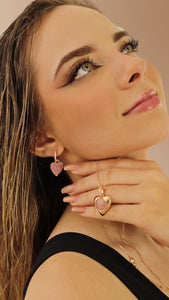Ruby Heart Earring and Necklace (Set - Gold 18K and Zirconia)