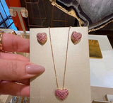 Pink Heart Earring and Necklace (Set - Gold 18K and Zirconia)