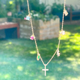 Necklace Colorful Crystal with White Zirconia Cross - 56cm