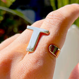 T Ring with White Zirconia (Gold Plated)